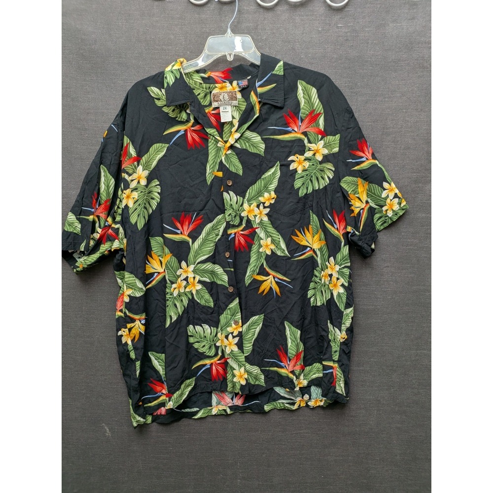 Kalaheo Mens 2X Hawaiian Shirt Black Bird of Paradise Tropical Made in Hawaii